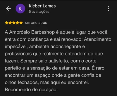 Avaliação de Kleber Lemes no Google